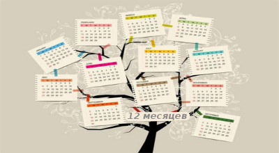 12 месяцев в виде листов календаря на дереве