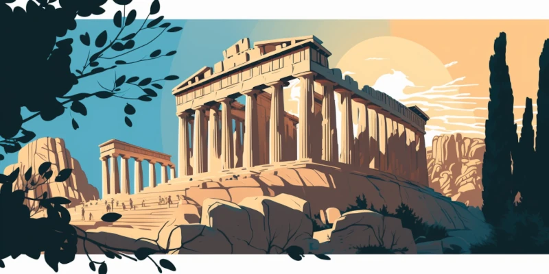 Нарисованные Афины с крупным Акрополем